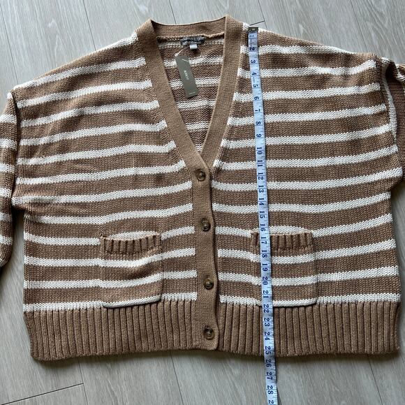 J Crew Heritage Cotton Relaxed Cardigan In Stripe Womens 3X Tan Brown - Picture 4 of 6